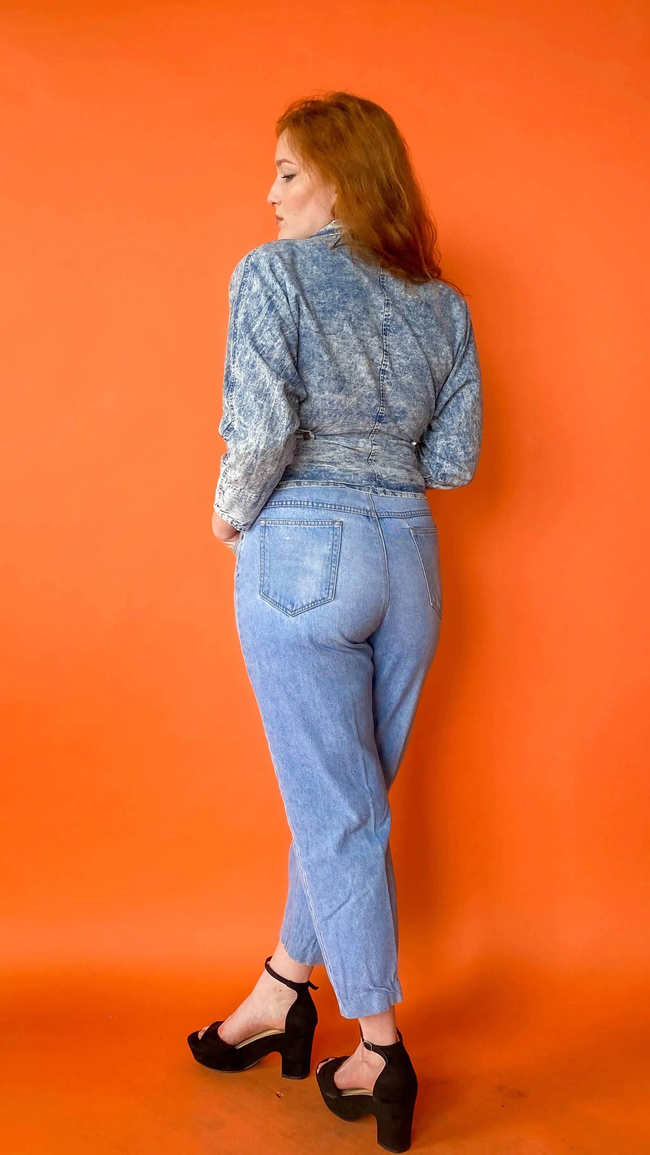 1980s Acid Washed Denim Cropped Jacket/Blazer, sz. M-L