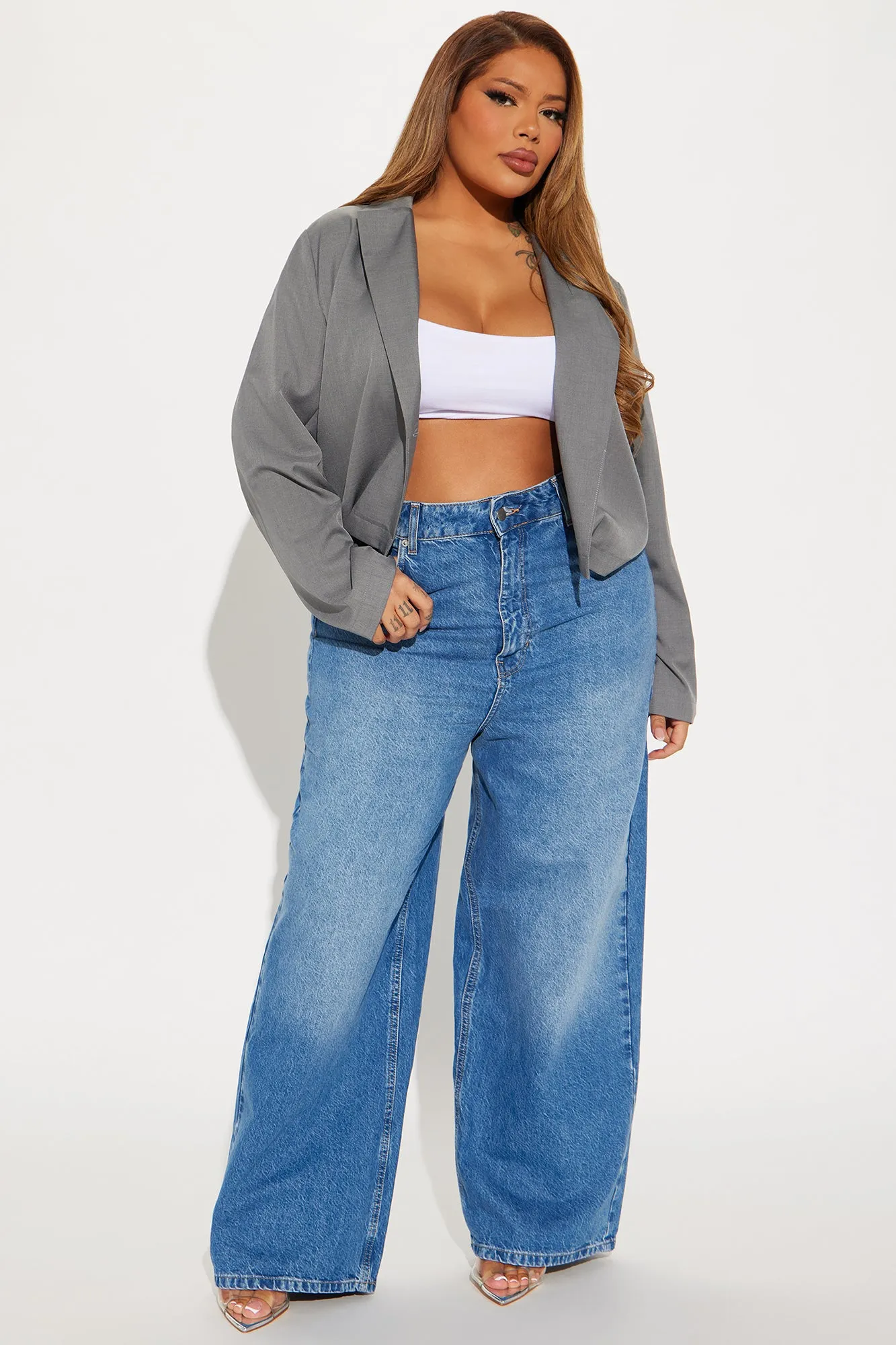 About My Business Cropped Blazer - Grey