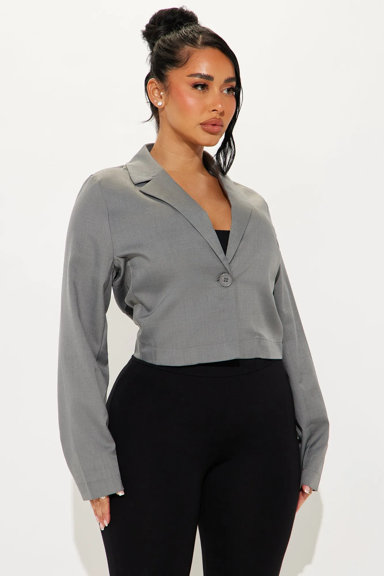 About My Business Cropped Blazer - Grey