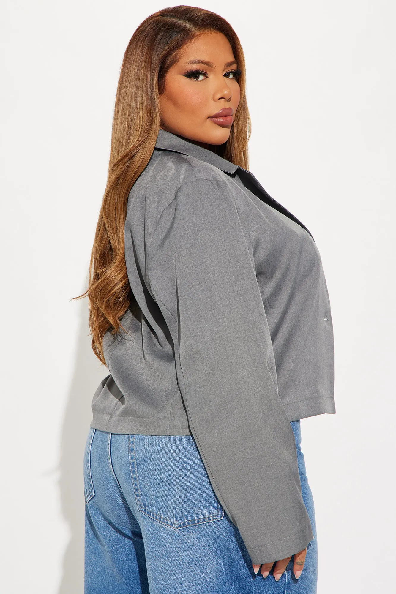 About My Business Cropped Blazer - Grey
