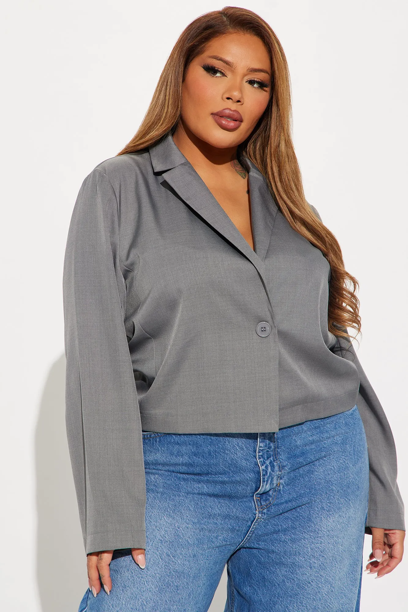 About My Business Cropped Blazer - Grey