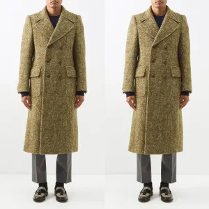 Aidase Classic Long Coat For Men Double Breasted Peak Lapel Herringbone Jacket Business Office Warm Blazer Custom Made Only Overcoat