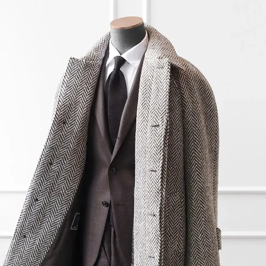 Aidase Herringbone Woolen Tailor-Made Men Coat Overcoat Jacket High Quality Single Breasted Blazer Tailored Wedding Business Formal
