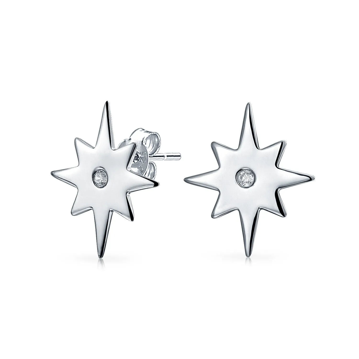 Celestial Shinning North Star Chain Threader Stud Earrings .925 Silver