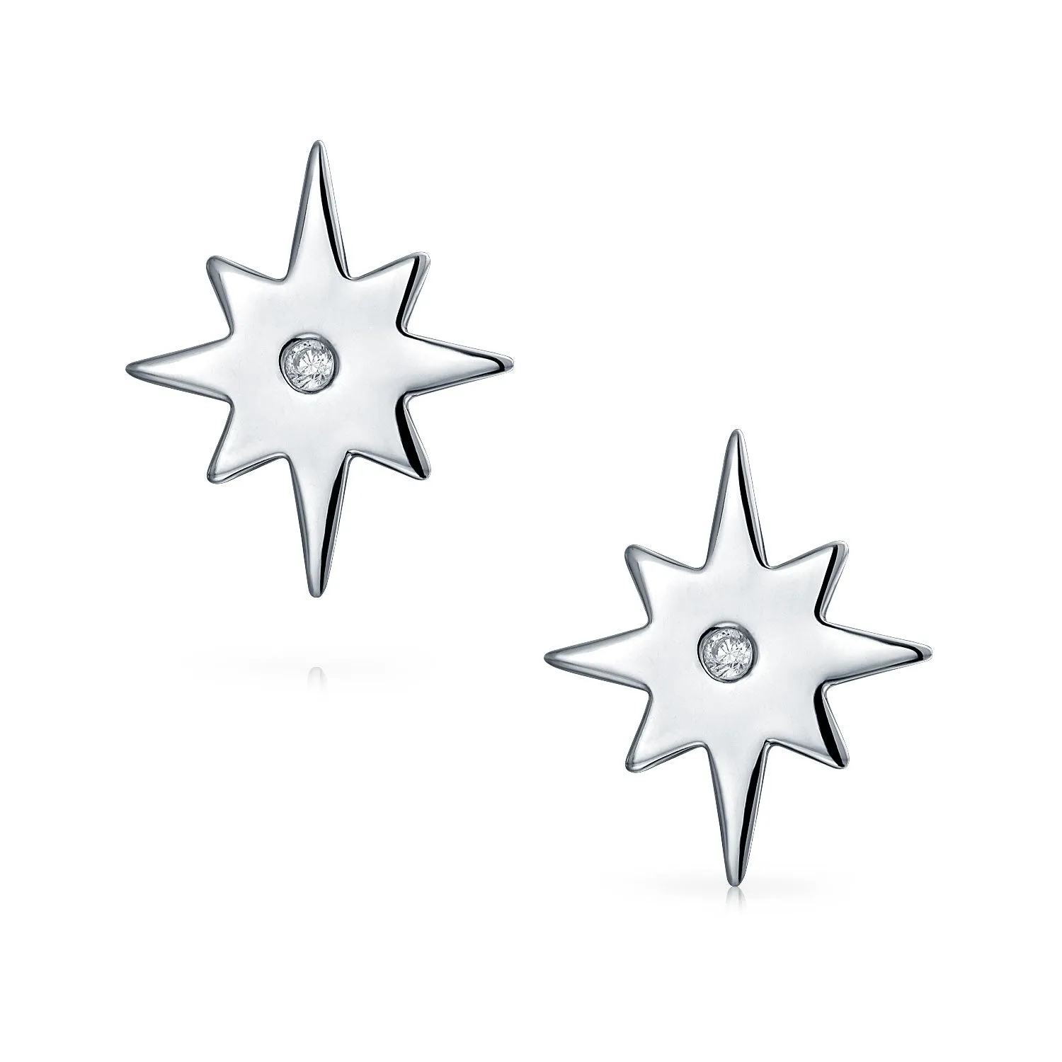 Celestial Shinning North Star Chain Threader Stud Earrings .925 Silver