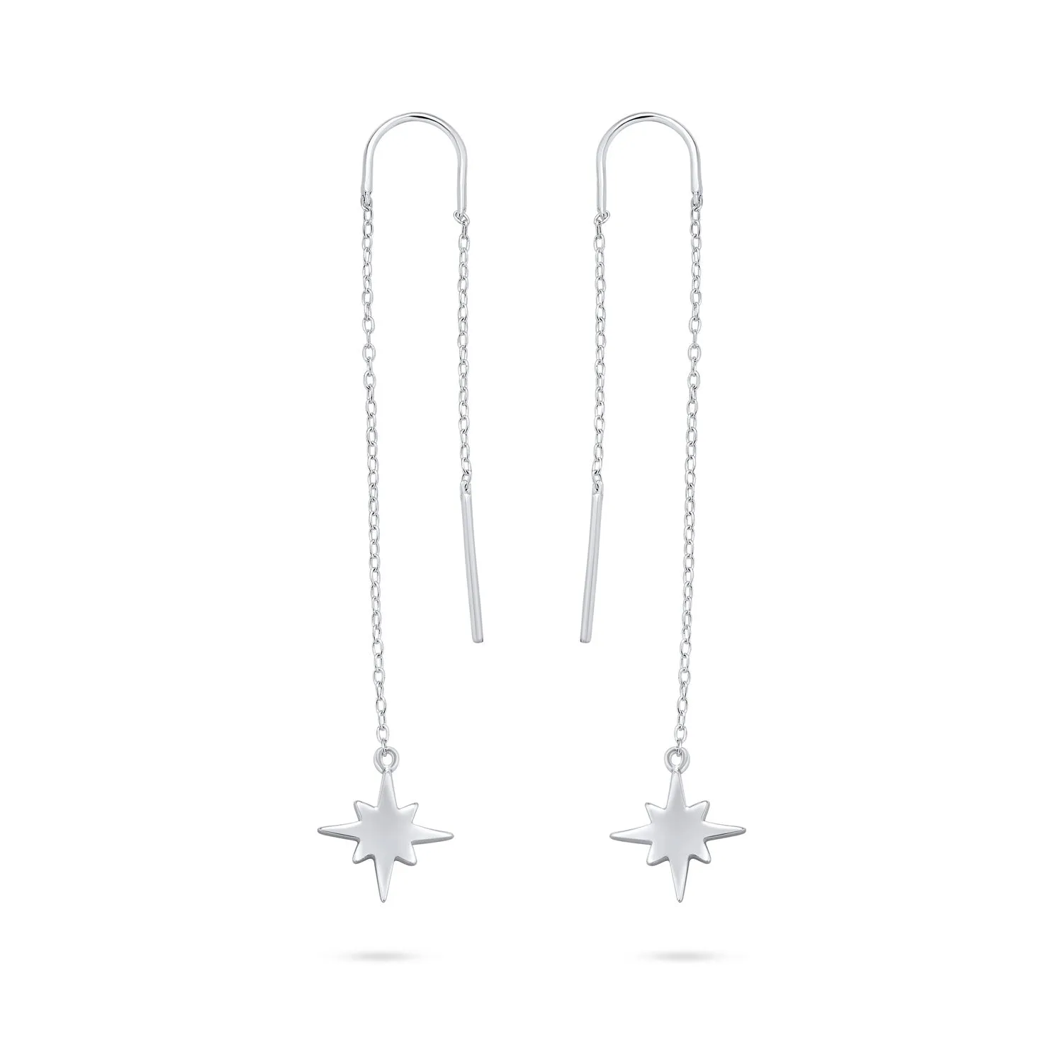 Celestial Shinning North Star Chain Threader Stud Earrings .925 Silver