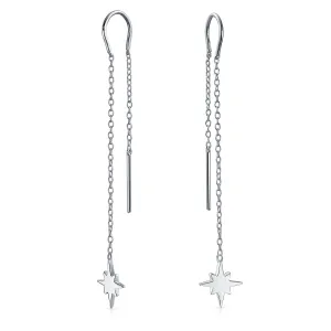 Celestial Shinning North Star Chain Threader Stud Earrings .925 Silver