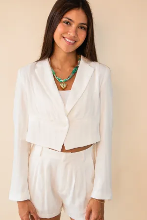 Coastal Calm Linen Cropped Blazer
