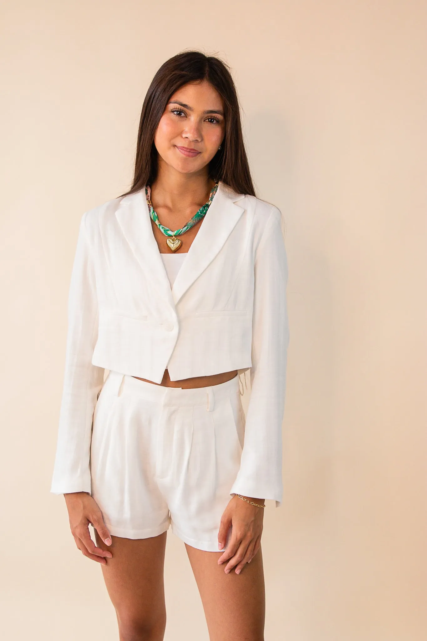 Coastal Calm Linen Cropped Blazer