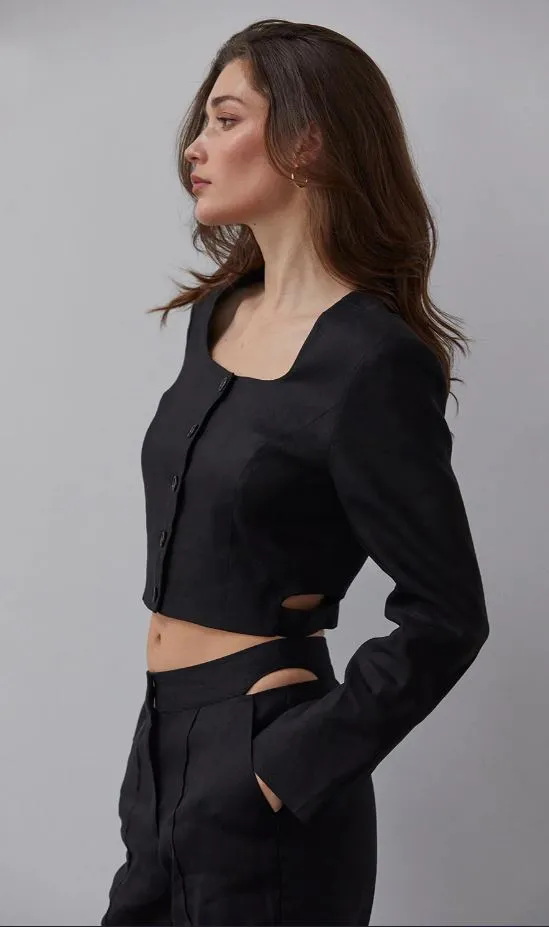 Crezensia Power Shoulder Button-up Top