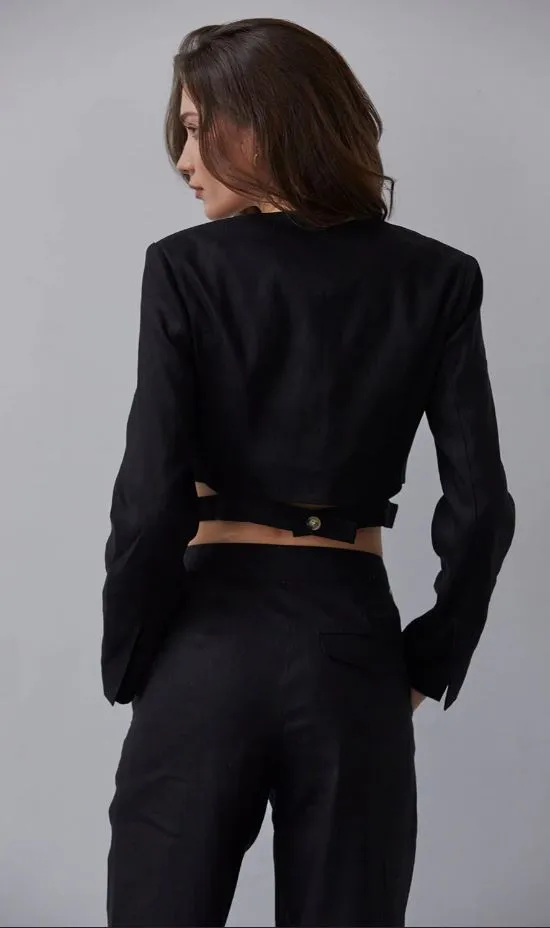 Crezensia Power Shoulder Button-up Top