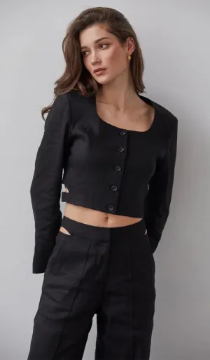 Crezensia Power Shoulder Button-up Top