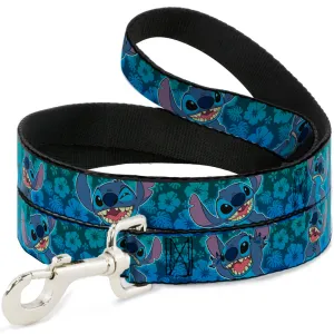 Dog Leash - Stitch Expressions/Hibiscus Collage Green-Blue Fade by Buckle-Down