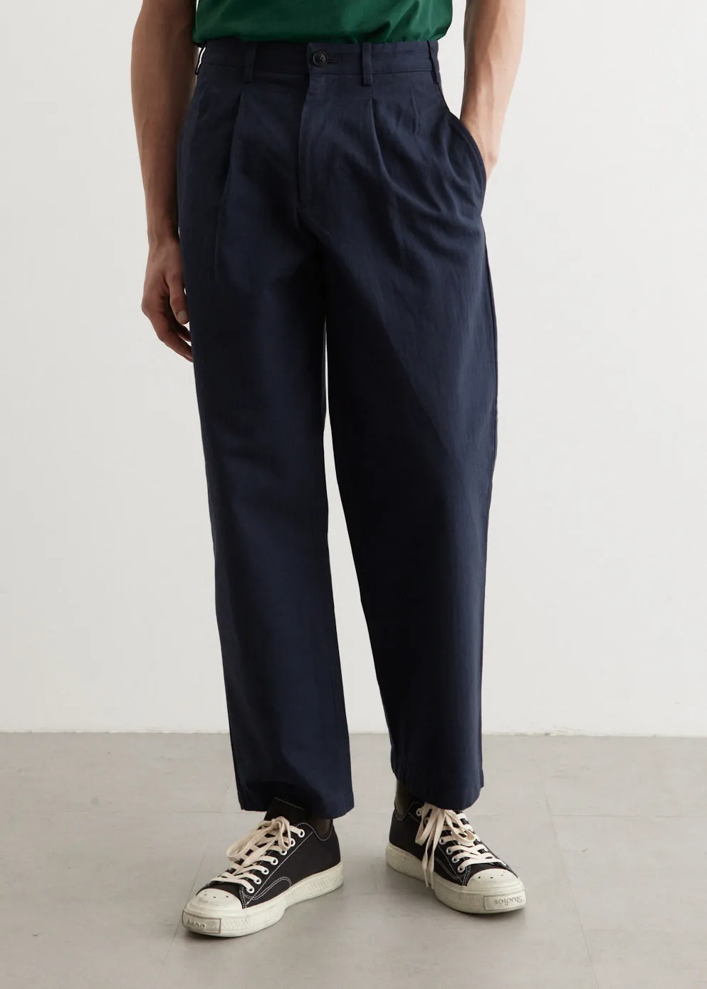 Double-Pleat Herringbone Pants