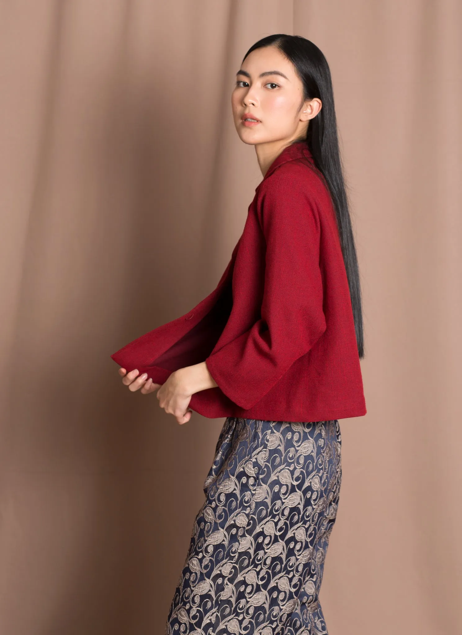 Earth 3/4 Sleeve Cropped Blazer - Tomato Sesame