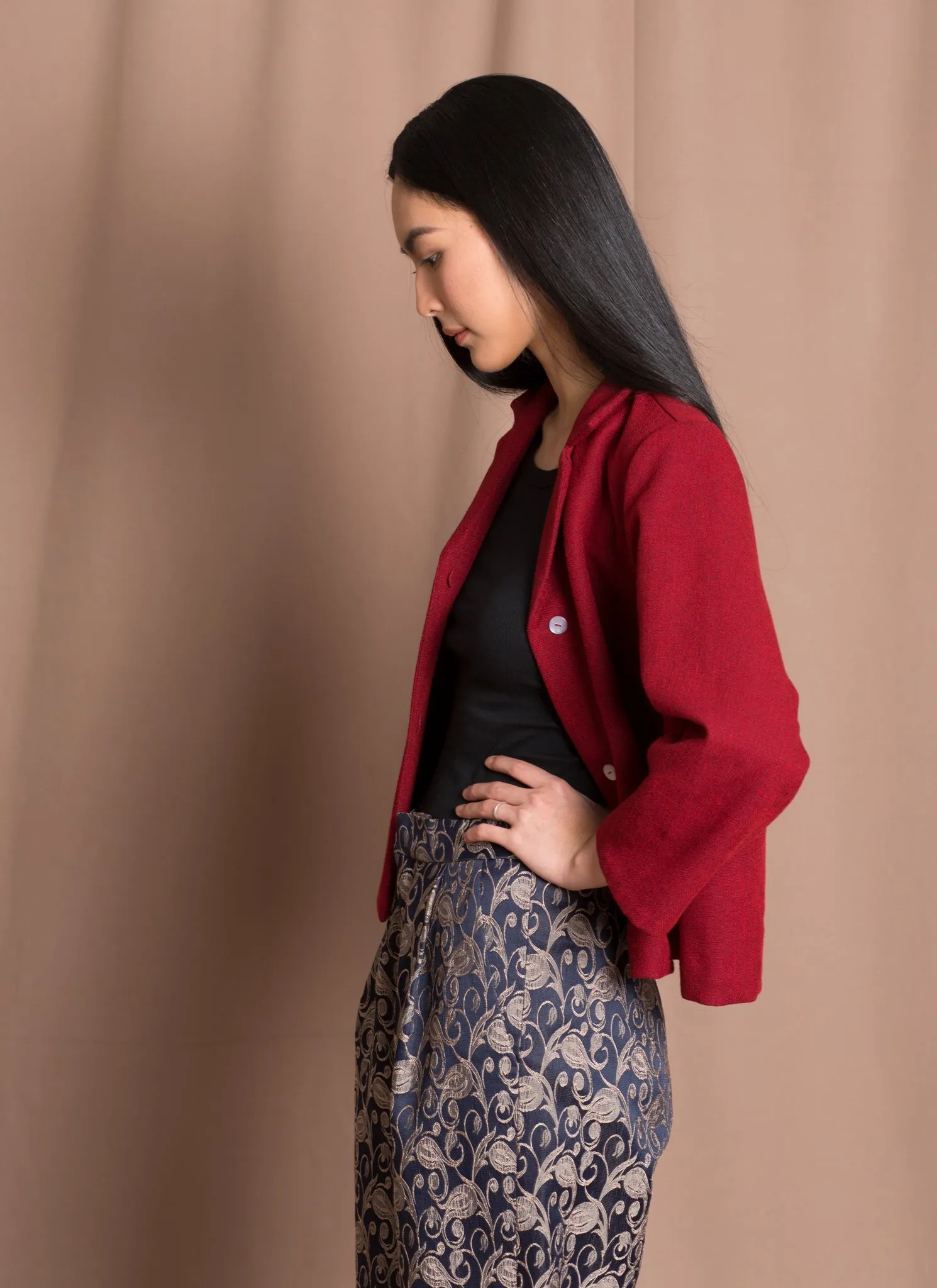 Earth 3/4 Sleeve Cropped Blazer - Tomato Sesame