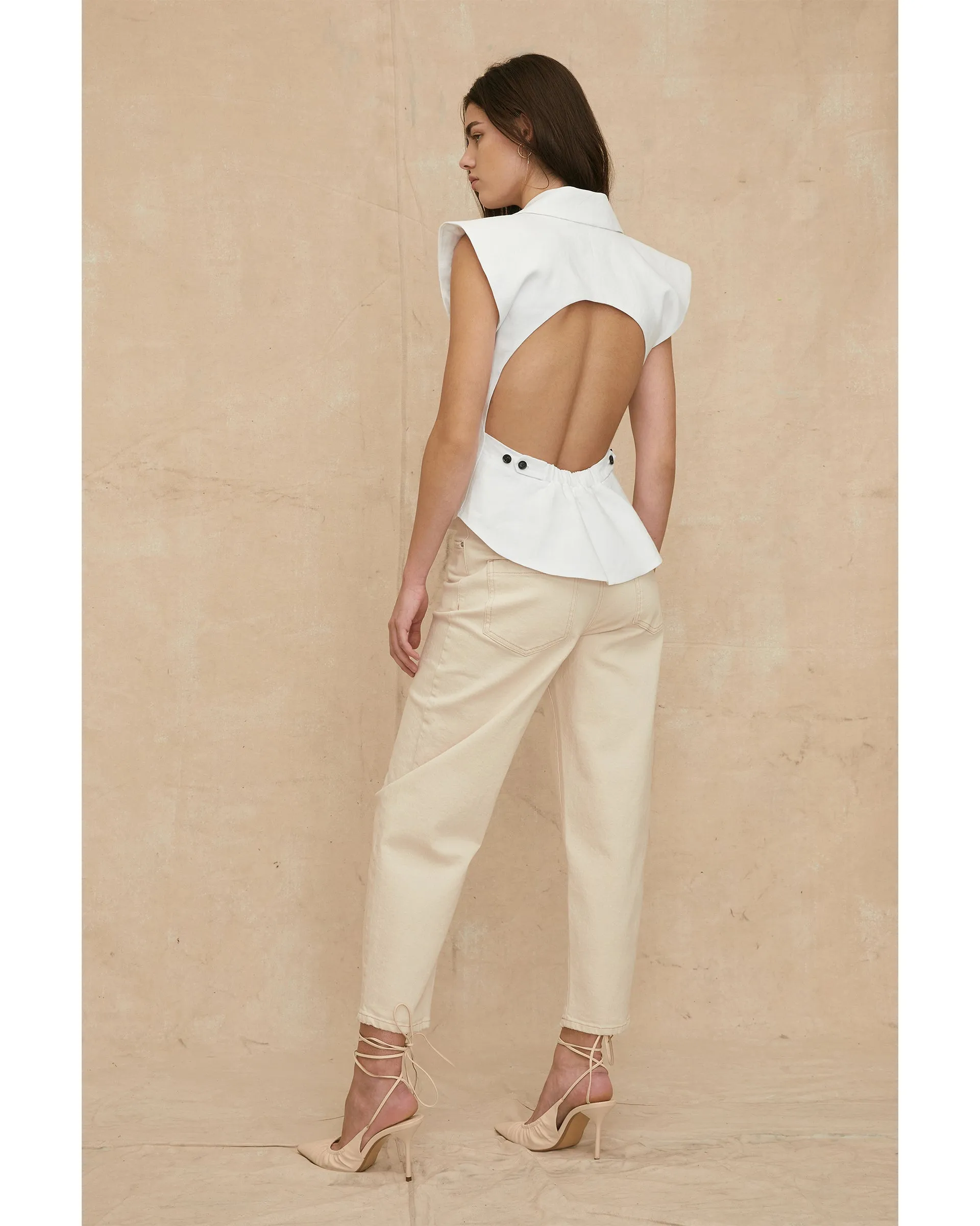 Enzo Linen Open Back Vest in White