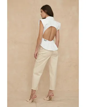 Enzo Linen Open Back Vest in White