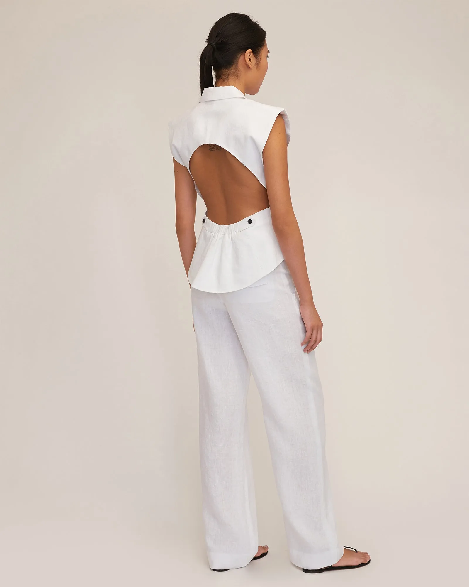 Enzo Linen Open Back Vest in White