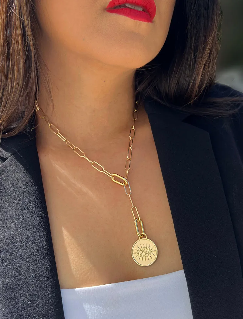 EVIL EYE Charm Coin Pendant Necklace | Gender Neutral