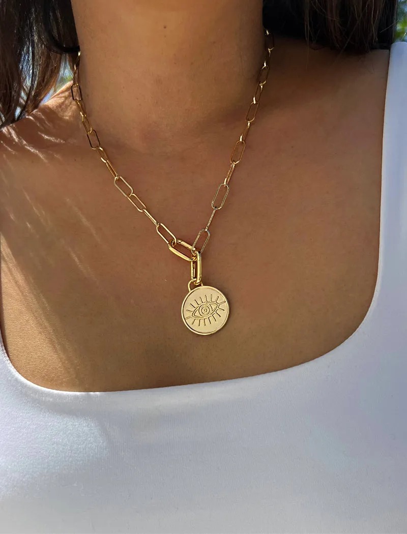 EVIL EYE Charm Coin Pendant Necklace | Gender Neutral