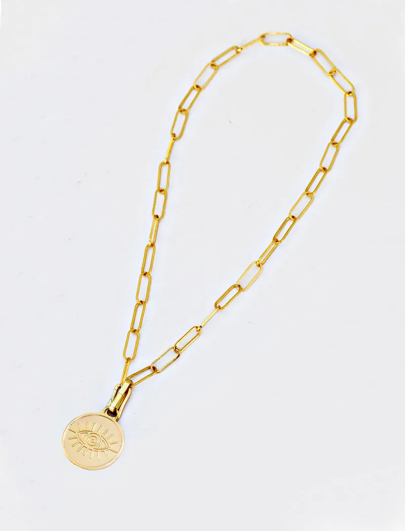 EVIL EYE Charm Coin Pendant Necklace | Gender Neutral