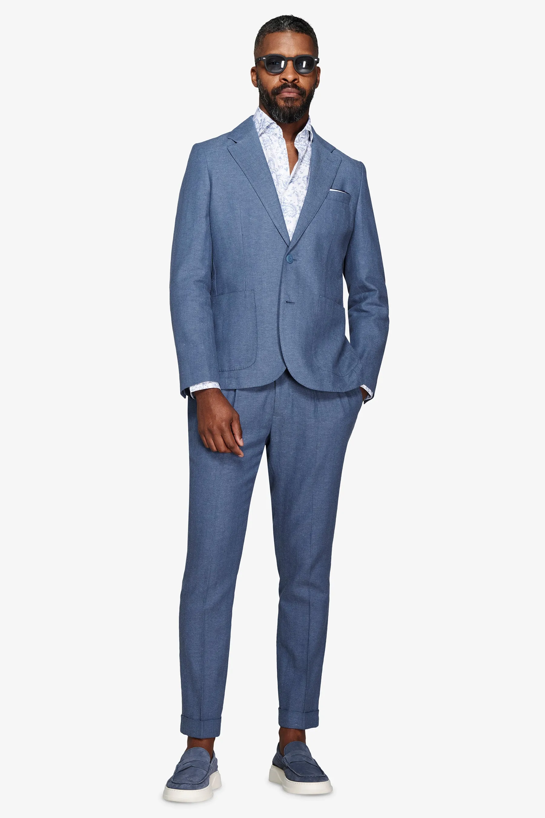 Giacca da abito misto lino Herringbone avion