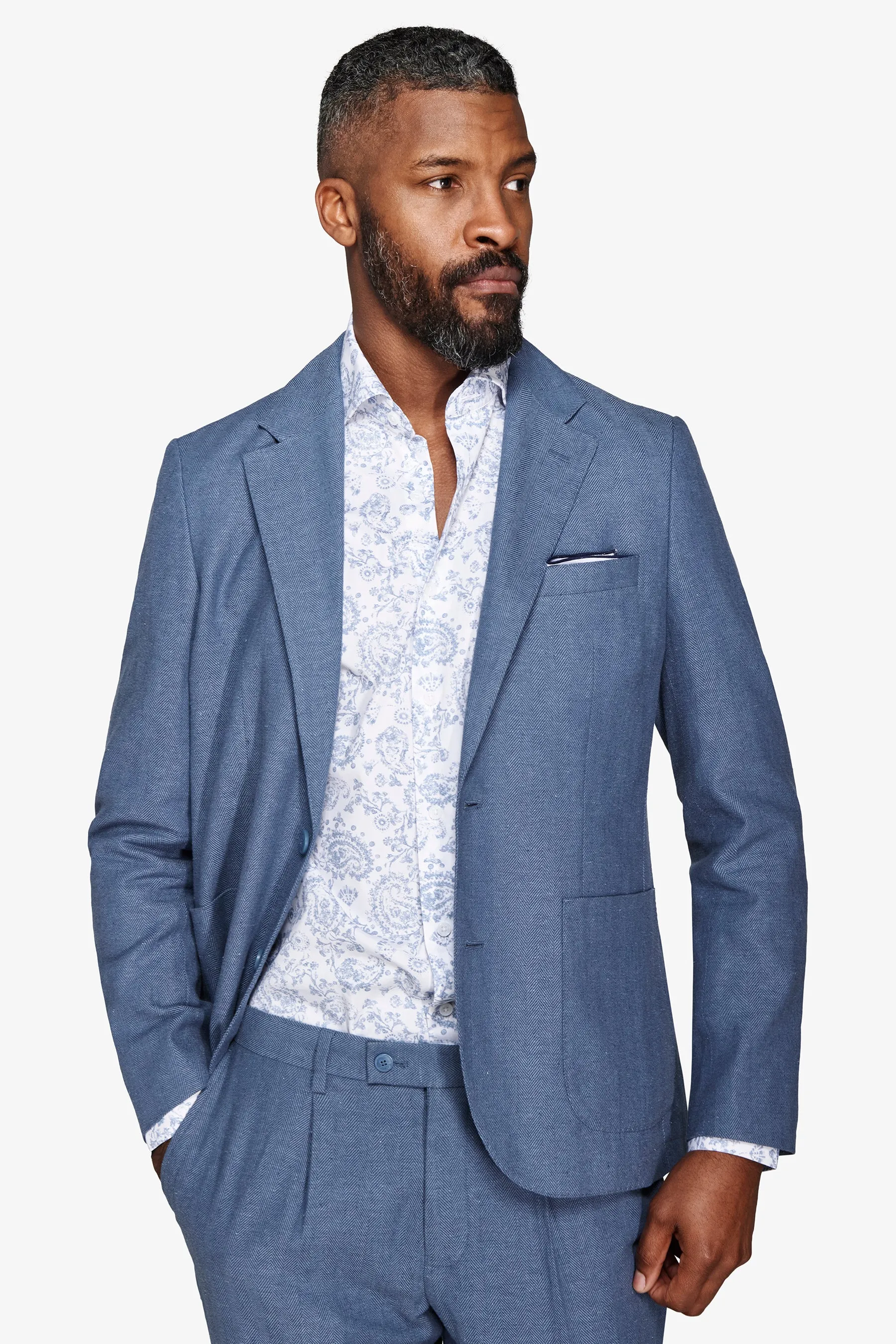 Giacca da abito misto lino Herringbone avion