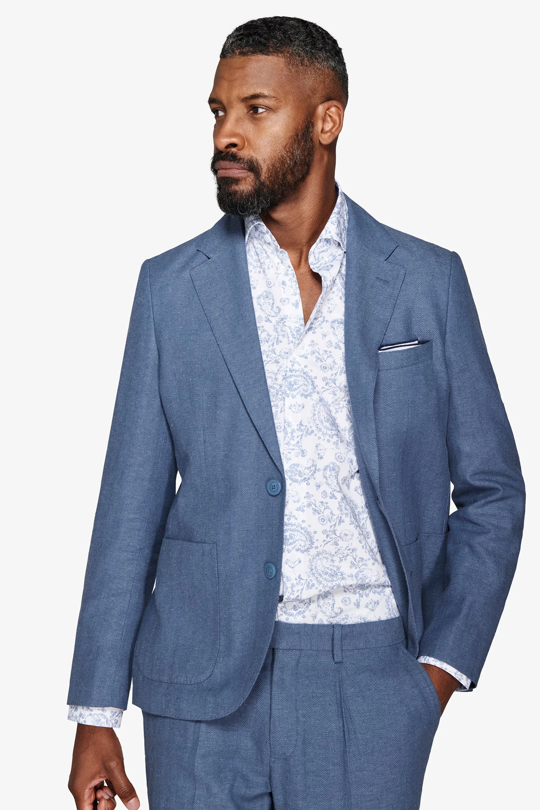 Giacca da abito misto lino Herringbone avion