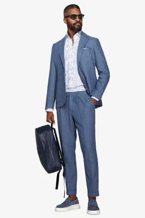 Giacca da abito misto lino Herringbone avion
