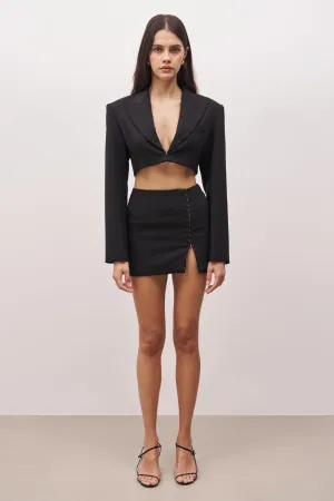 Hook & Eye Split Hem Mini Skirt - Black