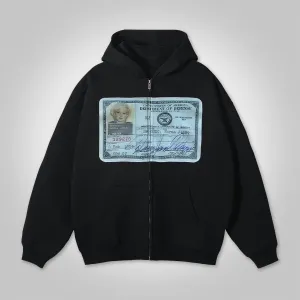 Id Letter Graphic Hip Hop Oversized Zip Up Hoodie