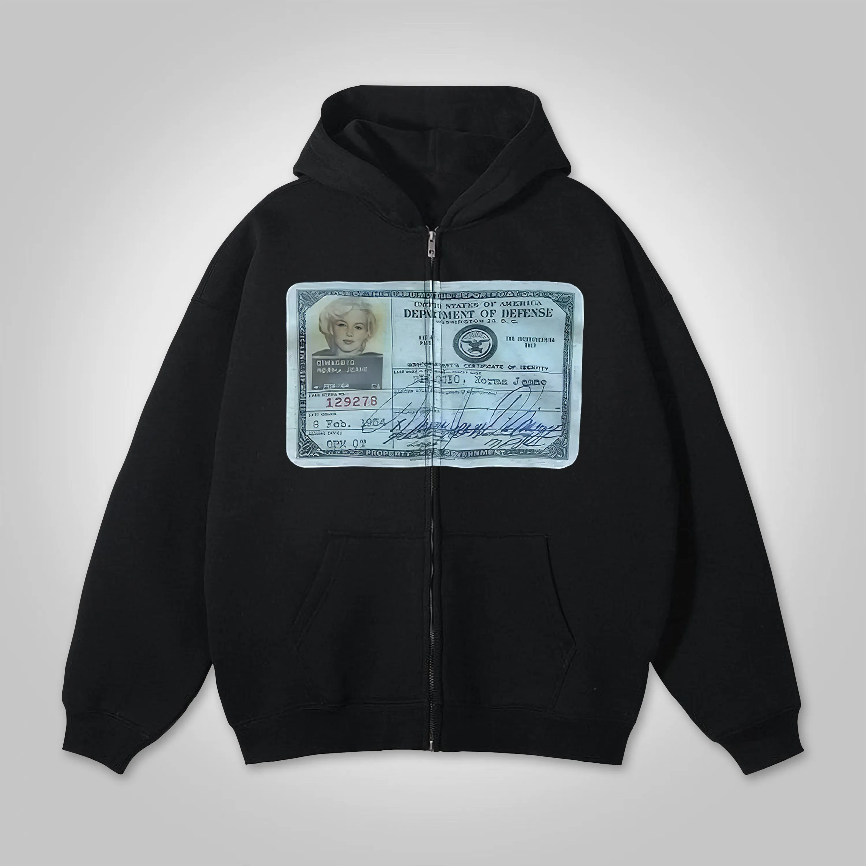 Id Letter Graphic Hip Hop Oversized Zip Up Hoodie