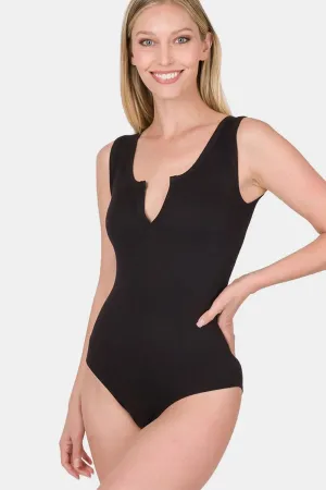 Jessica Microfiber Notched Sleeveless Bodysuit