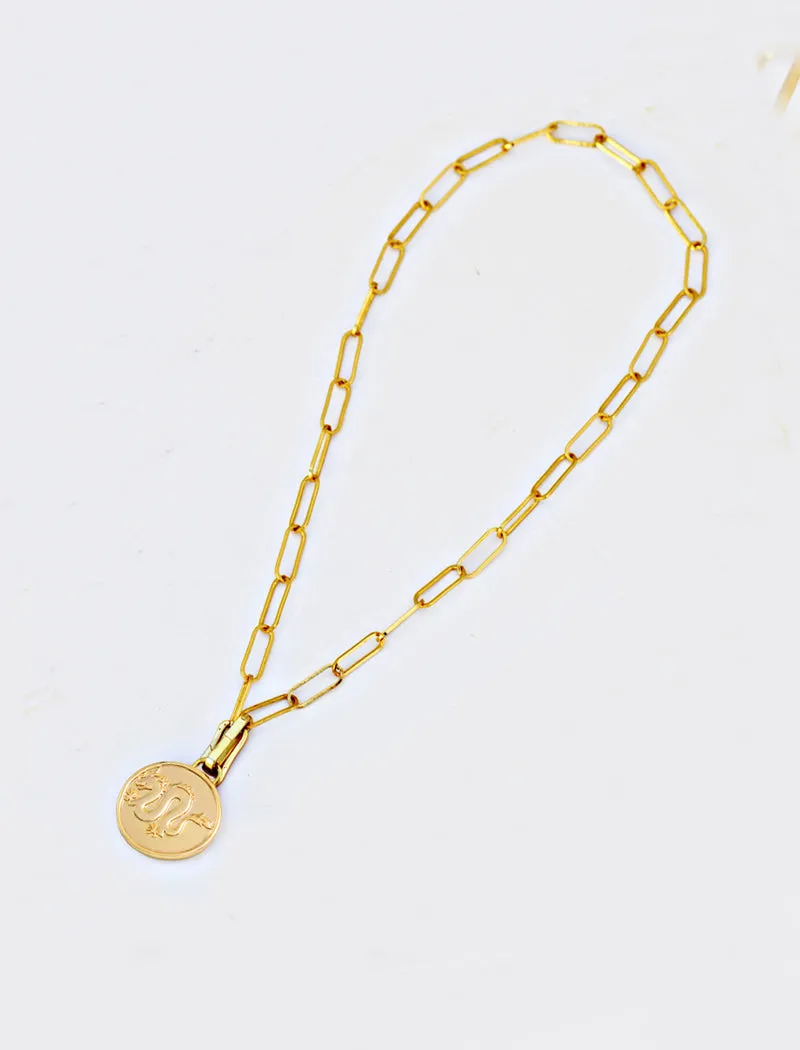 LUCKY DRAGON Asian Charm Coin Pendant Necklace