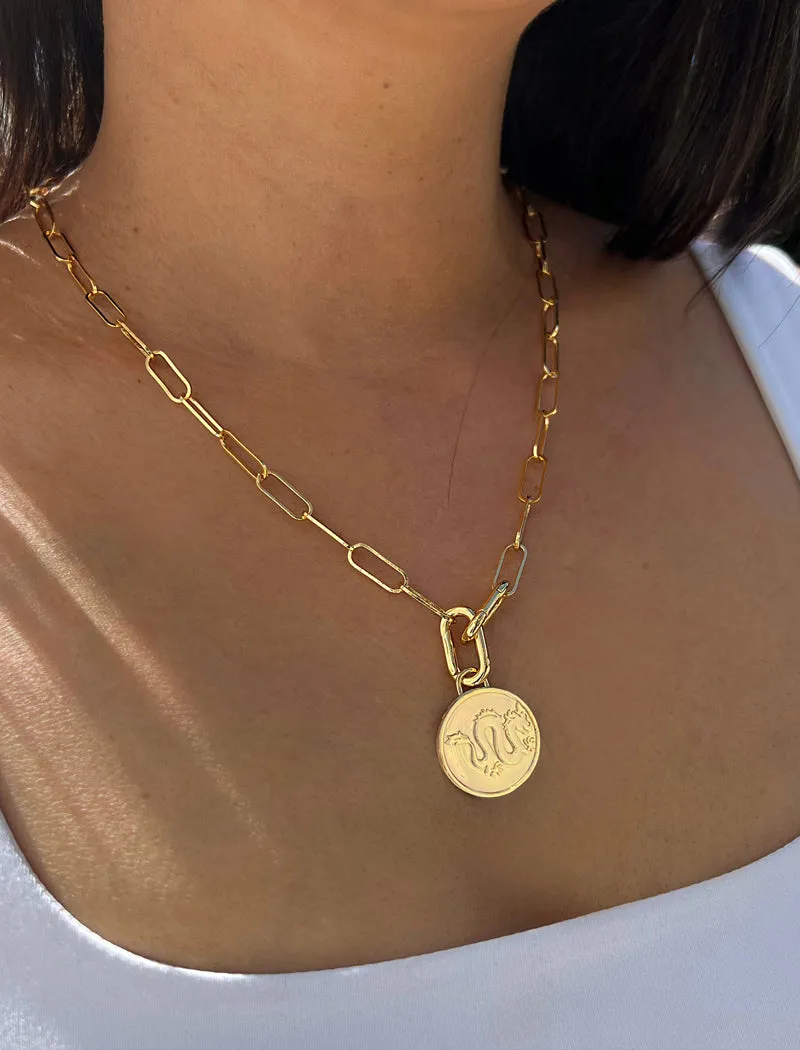 LUCKY DRAGON Asian Charm Coin Pendant Necklace