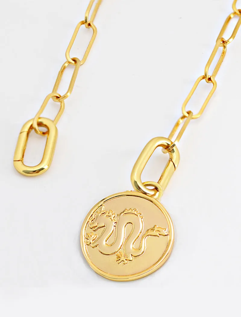 LUCKY DRAGON Asian Charm Coin Pendant Necklace