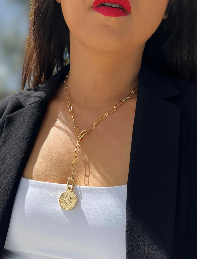 LUCKY DRAGON Asian Charm Coin Pendant Necklace
