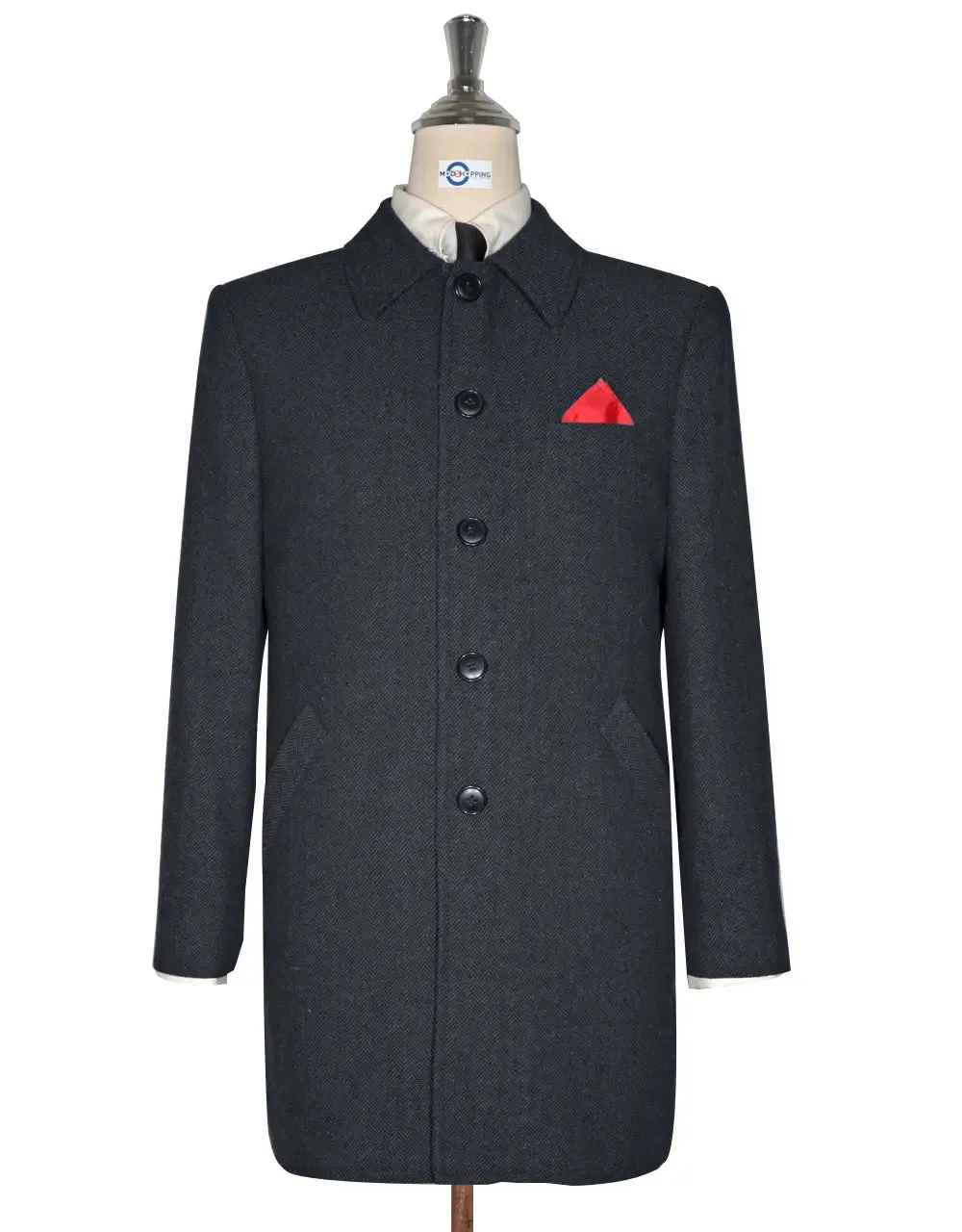 Mac Coat Men's | 60s Charcoal Grey Herringbone Mac Coat