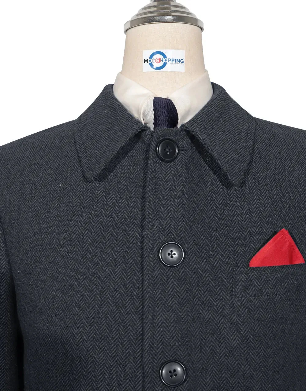 Mac Coat Men's | 60s Charcoal Grey Herringbone Mac Coat
