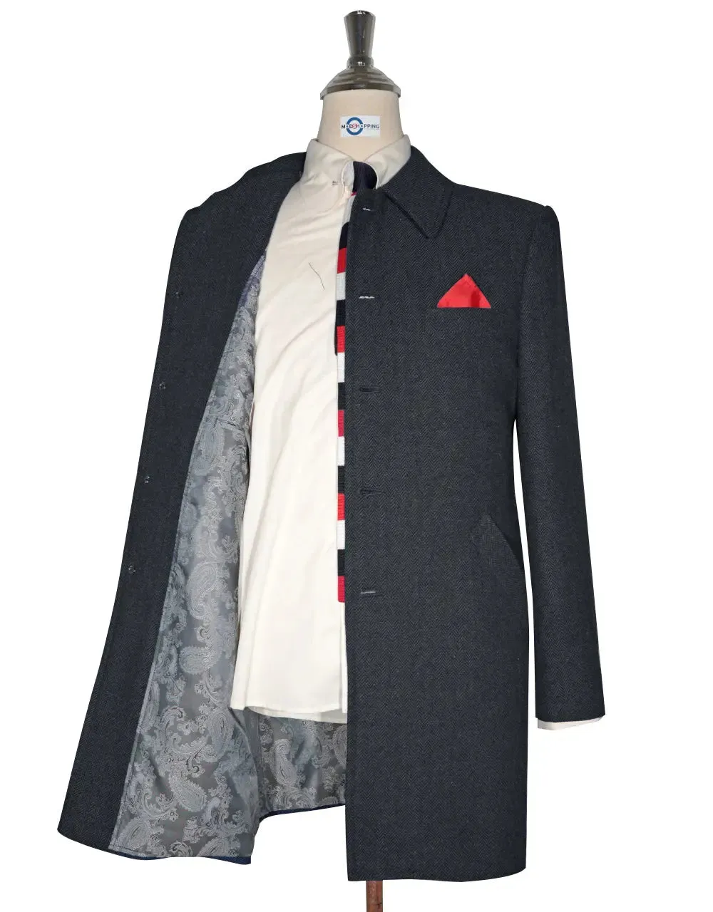 Mac Coat Men's | 60s Charcoal Grey Herringbone Mac Coat
