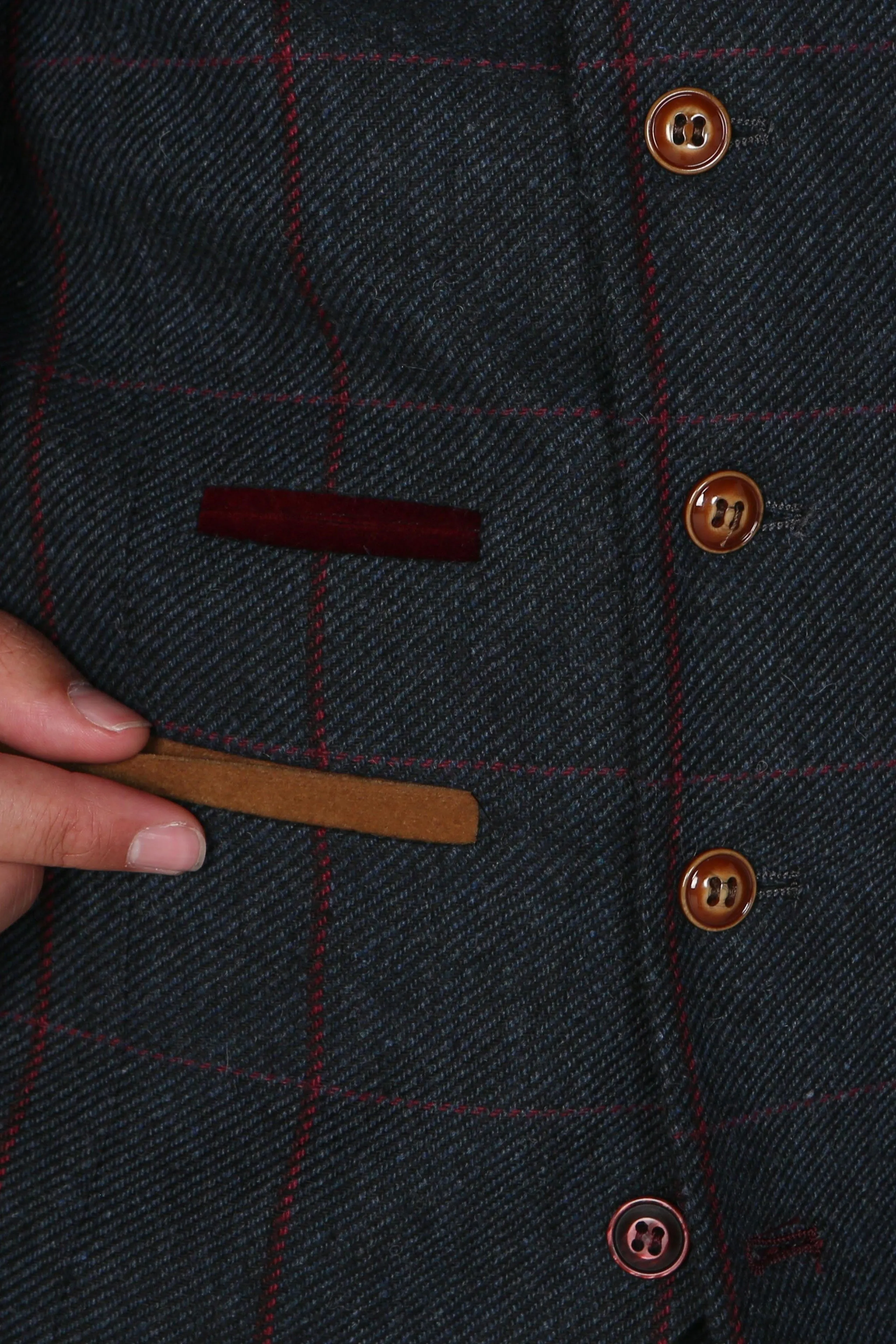 Madrid - Men's Navy Tweed Check Waistcoat