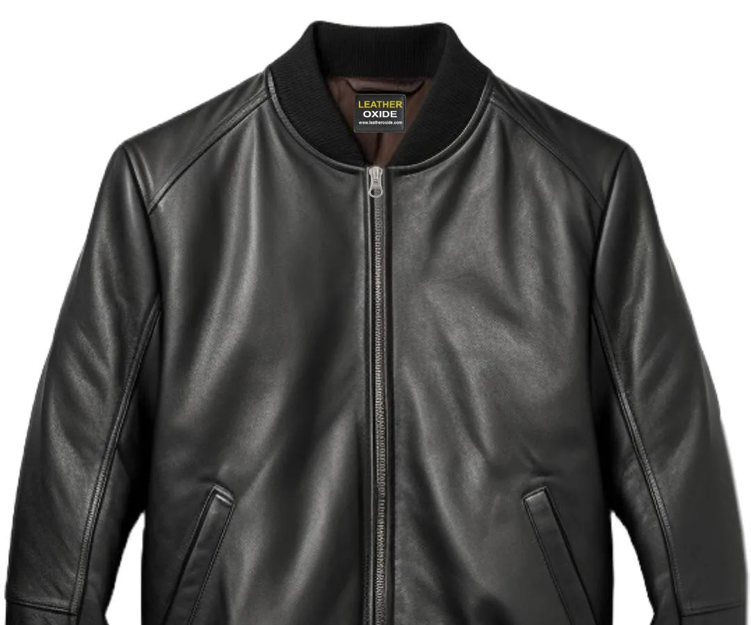 Men Leather Jacket  Black Bomber - Leather Jacket Men