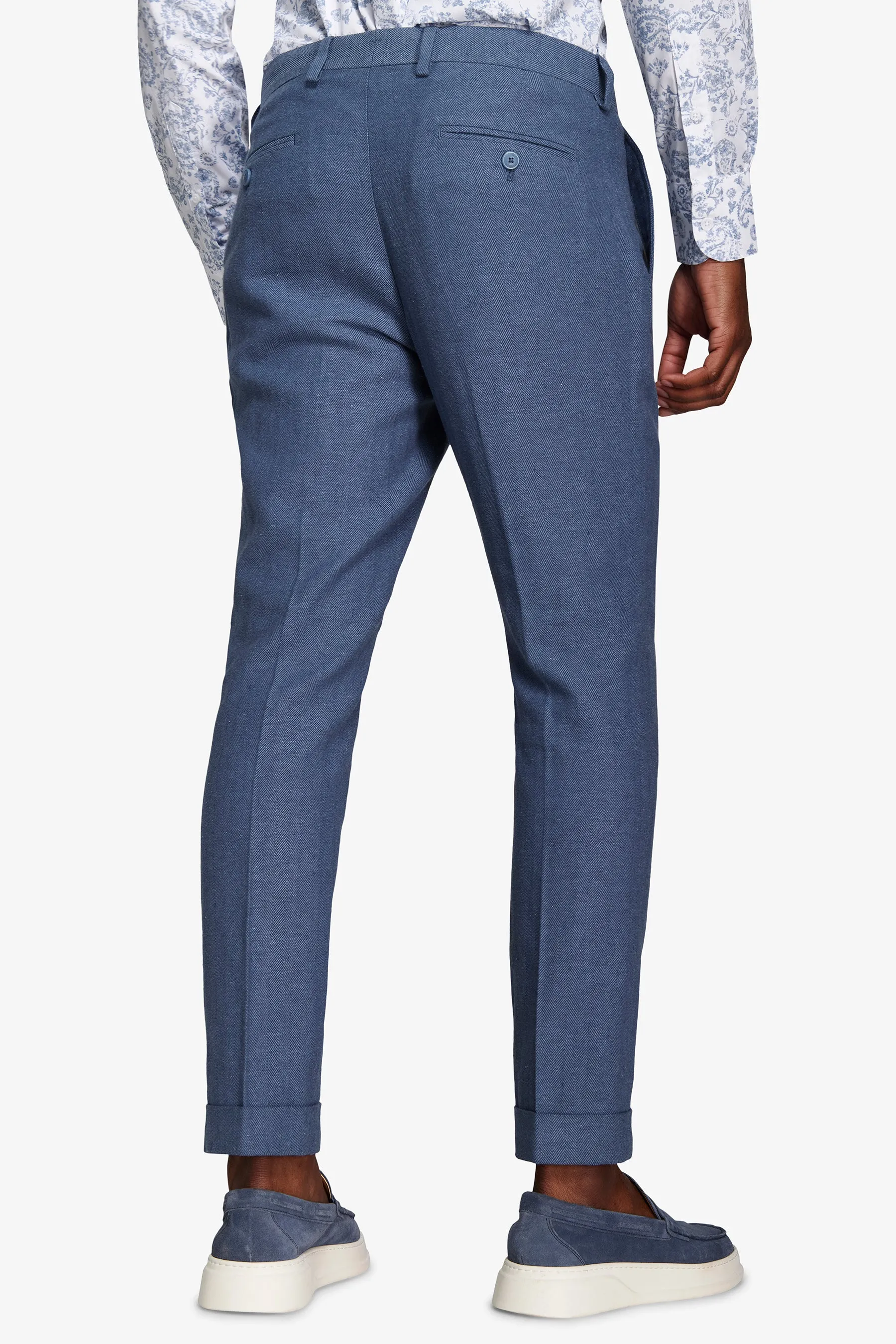 Pantaloni da abito misto lino Herringbone avion