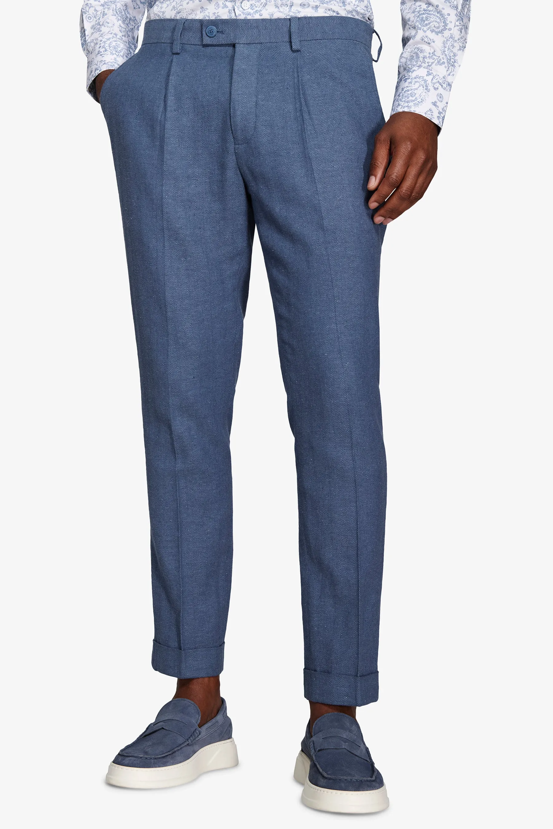 Pantaloni da abito misto lino Herringbone avion