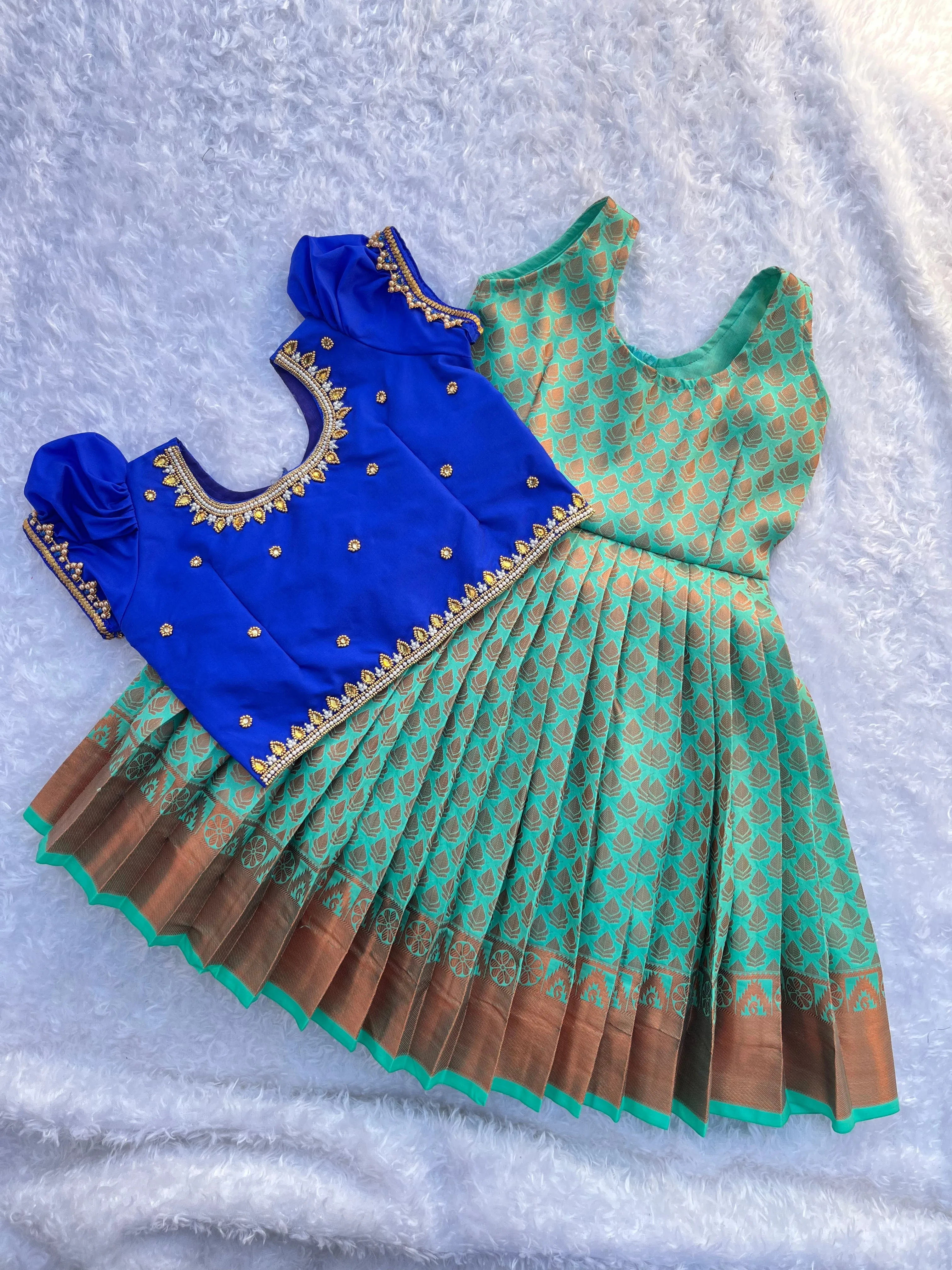 PRE ORDER : 2-in-1 Semi Silk Frock with Overcoat with Aari Work