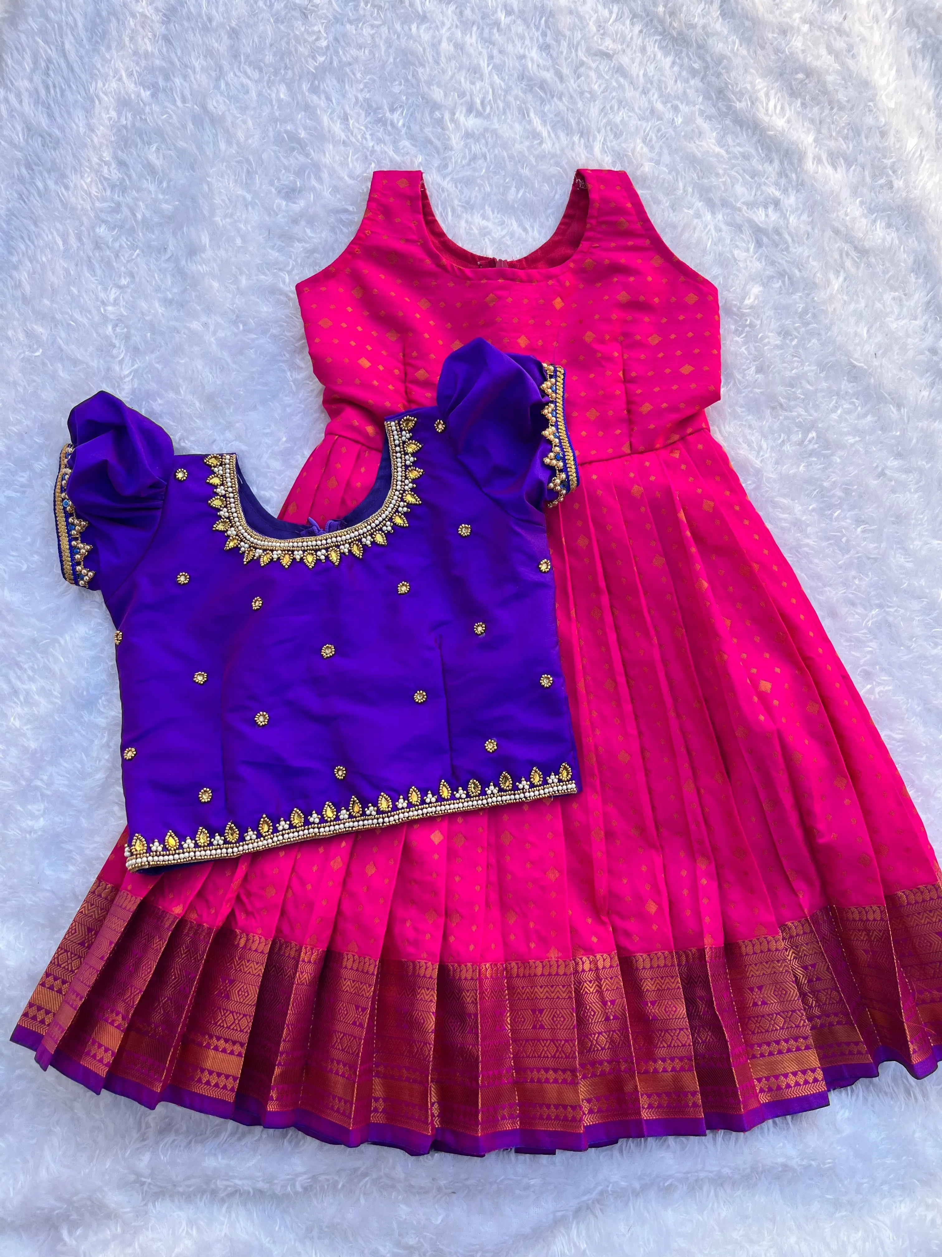 PRE ORDER : 2-in-1 Semi Silk Frock with Overcoat with Aari Work