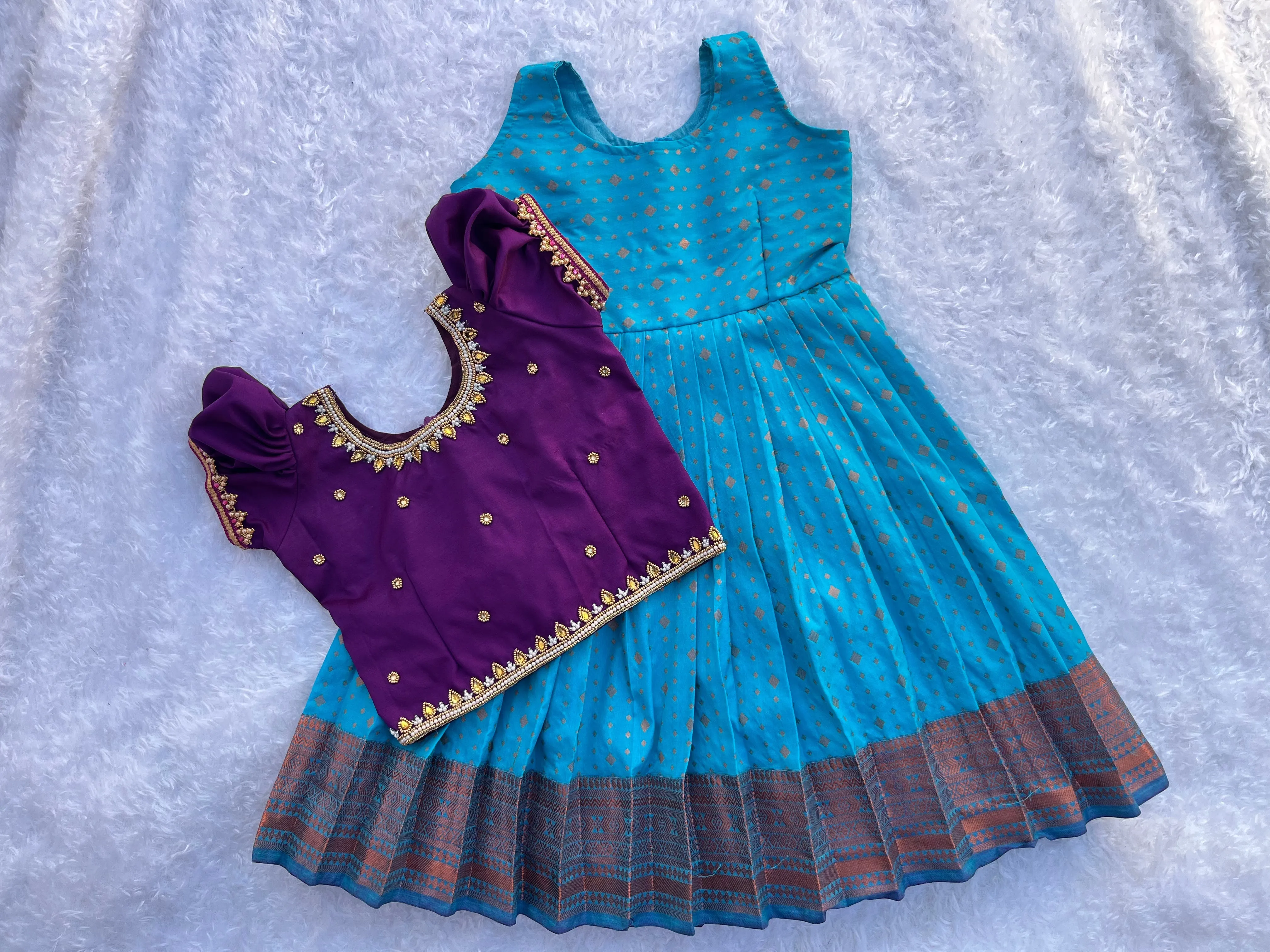 PRE ORDER : 2-in-1 Semi Silk Frock with Overcoat with Aari Work