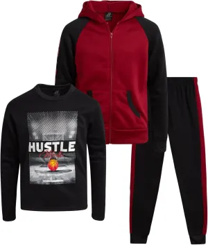 Pro Athlete Boys Tracksuit Set - 3 Piece Long Sleeve Shirt, Fleece Zip Up Hoodie, and Joggers Sweatpants for Boys (Size 8-16)