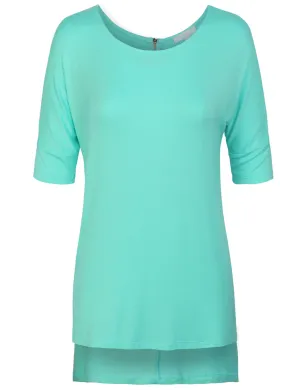 Round Neck Dolman Sleeve Casual Tunic Top with Zipper Details